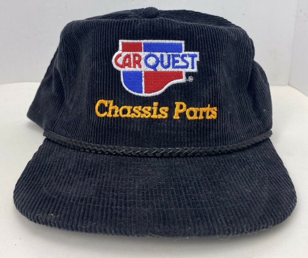 Vintage Corduroy Hat Car Quest -Chassis Parts Black Snapback Rope Cap